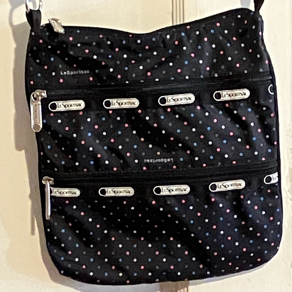 LeSportsac Black Mini Bag with Multicolor Dots